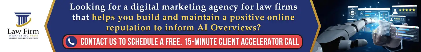 Negative Reviews and AI Overviews: How Negative Reviews Can Hurt Your Law Firm's Visibility in AI Overviews, SEO, and AI Search 1 Looking for a digital marketing agency for law firms that helps you build and maintain a positive online reputation to inform AI Overviews img